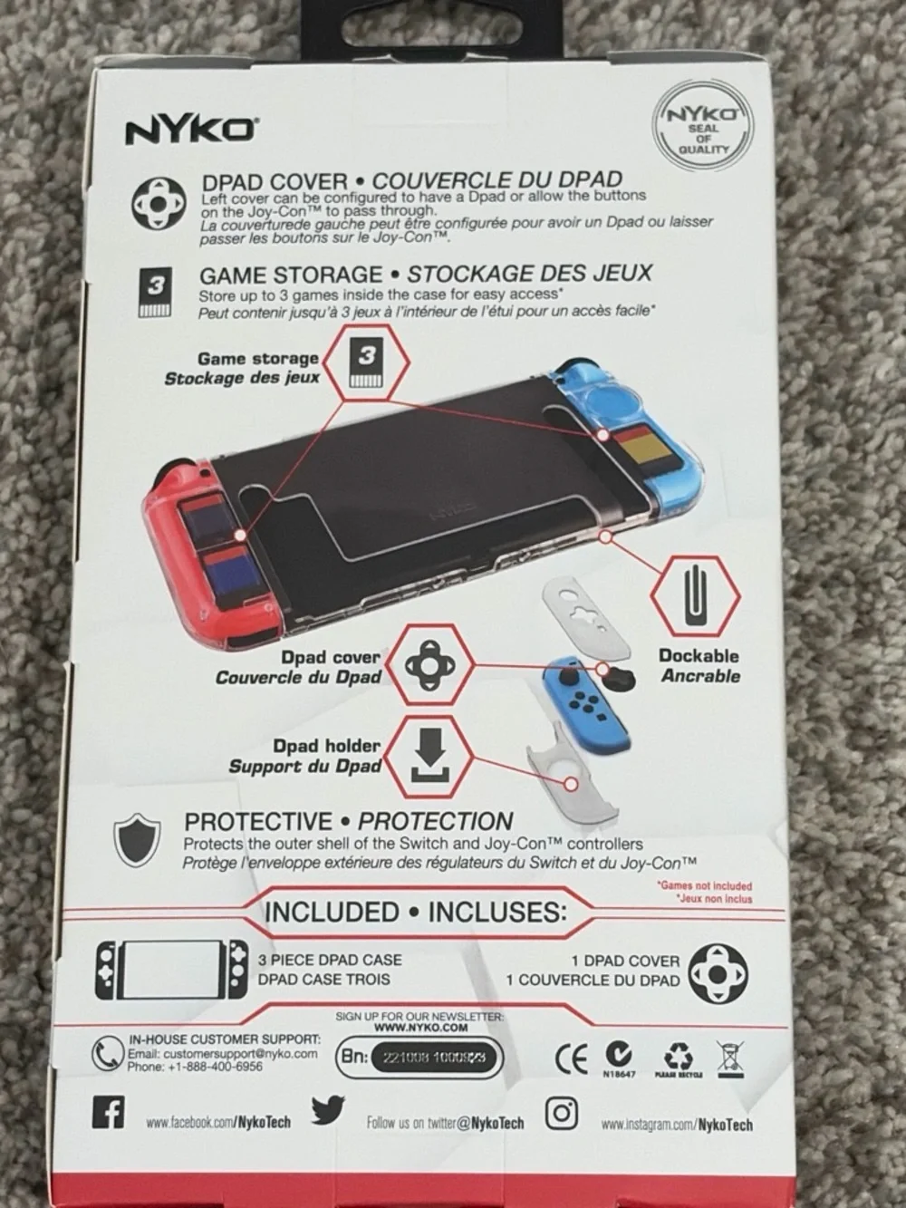 Case Only- Nyko DPad Clear Protective Case for Switch - Blue Accent